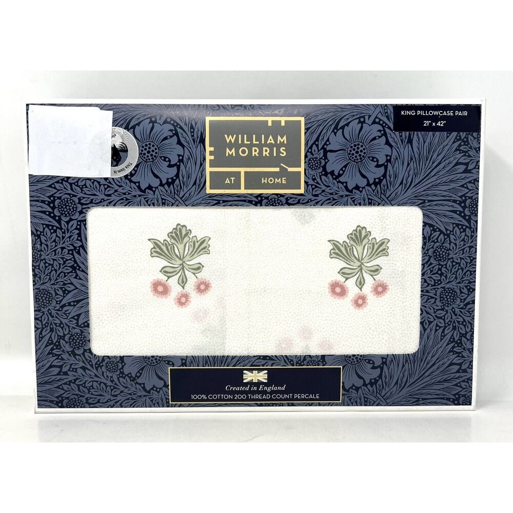 WILLIAM MORRIS Woodland Coral KING Pillowcases 2 Cotton Percale NIP